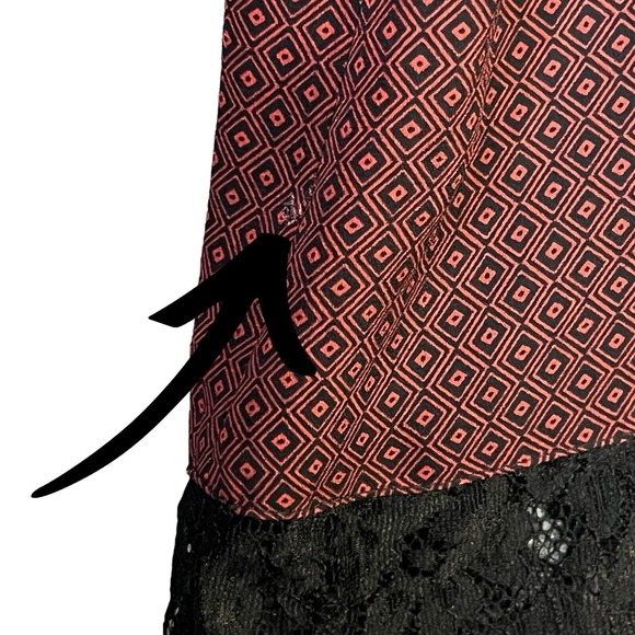 EXPRESS Dress Size Large Red‎ Black Geometric Lace Trim Short Sleeve - Picture 5 of 13